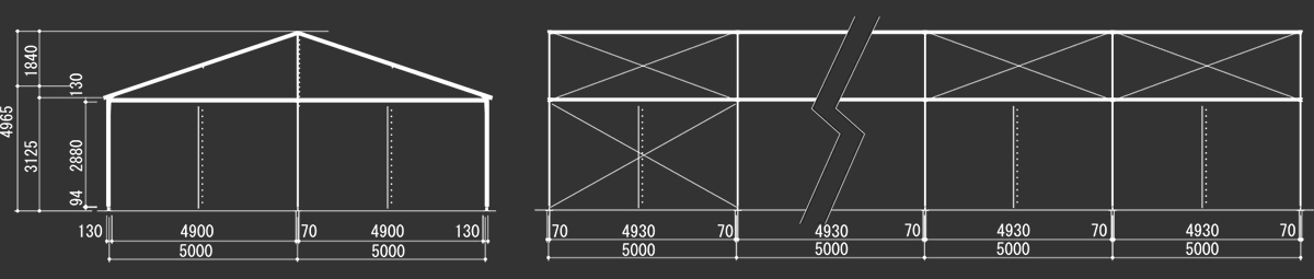 ロダーテント　間口10m 奥行き5mスパン